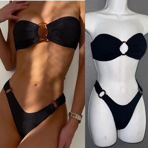 Women’s Sexy Black Bandeau Bikini Swimsuit Swim Set size Medium NWOT
